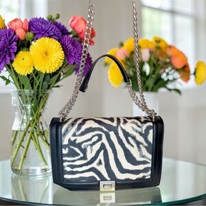 NWOT. INC Zebra Print Women's purse w. adjustable chain. Gift ready.